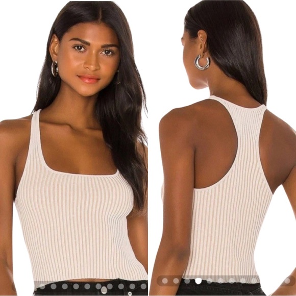 Free People Tops - FREE PEOPLE Intimately Lemon Lime Knit Ribbed  Cami Crop Top Racerback Oat Combo